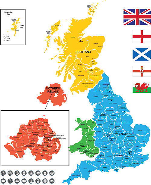 illustrations, cliparts, dessins animés et icônes de détaillée illustration carte de royaume-uni - northern ireland illustrations