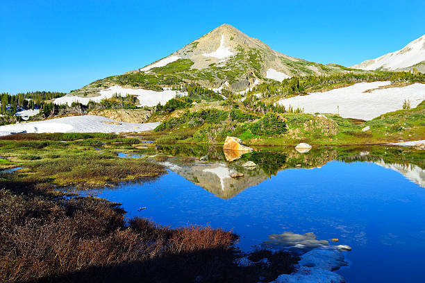 istock Snowy Range Mountains and alpine lake with reflection 533778165