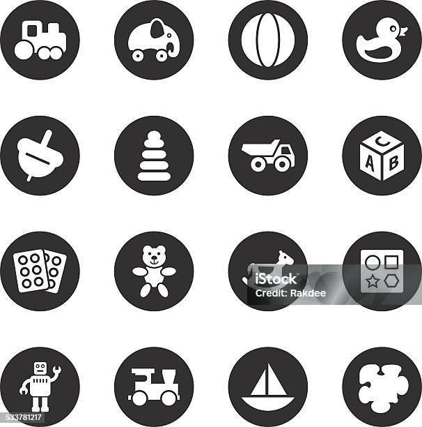 Toys Icons Black Circle Series Stock Illustration - Download Image Now - Icon Symbol, Toy Truck, Amusement Park Ride