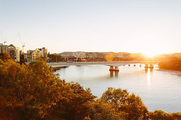 Modern Australian city at sunset stock photo