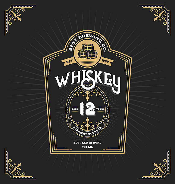 illustrations, cliparts, dessins animés et icônes de cadre vintage whisky label et boissons - whisky