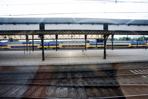 Train waiting at a station in the Netherlands
