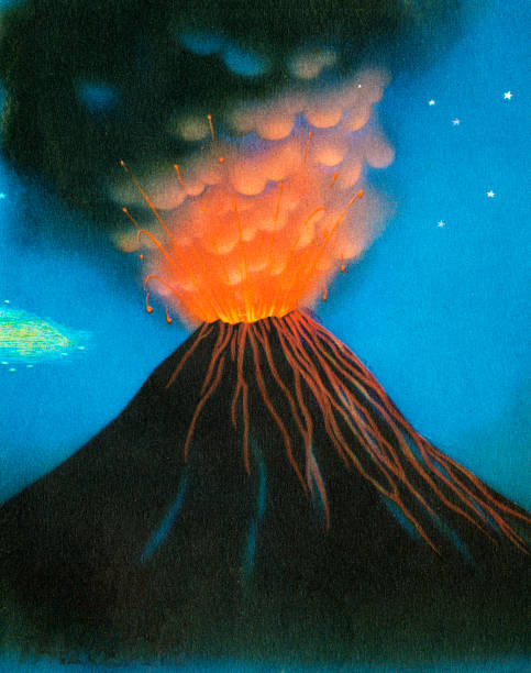 ilustraciones, imágenes clip art, dibujos animados e iconos de stock de erupción del volcán - volcano