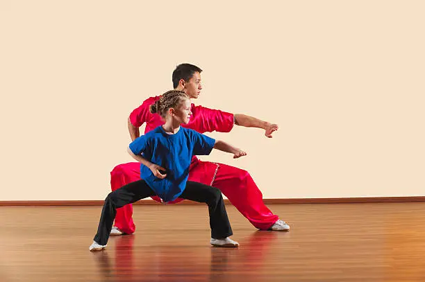 Kung Fu, Changquan, Mabu anzhang, Long Fist Style, Kung Fu instructor and girl