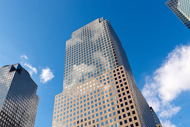 istock Skyscrapers from ground view with blue sky visible 533835981
