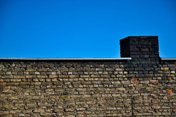 istock Old brick wall on a background of blue sky 533836949