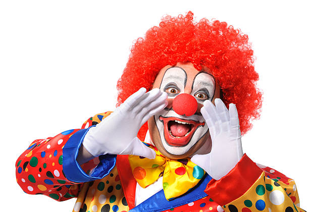 Clown Portrait of a screaming clown isolated on white background fool photos stock pictures, royalty-free photos & images