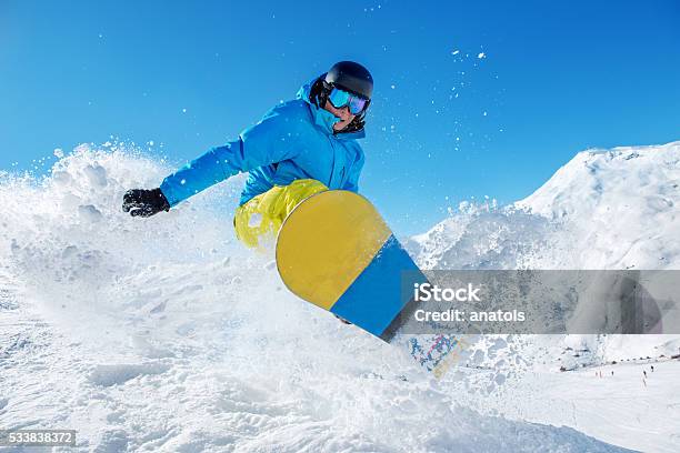 Active Snowboarder Jumping Stock Photo - Download Image Now - Snowboarding, Snowboard, Child