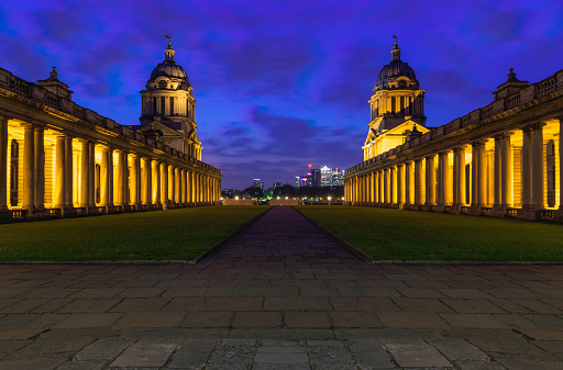 University of Greenwich in London at night