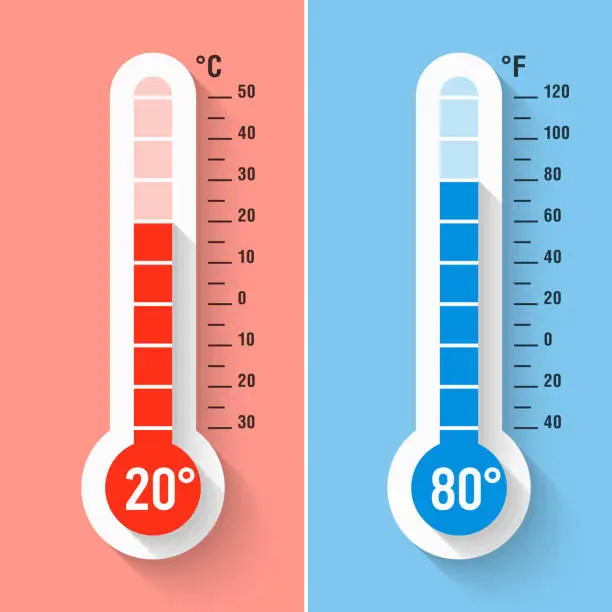 Vector illustration of Celsius and Fahrenheit thermometers