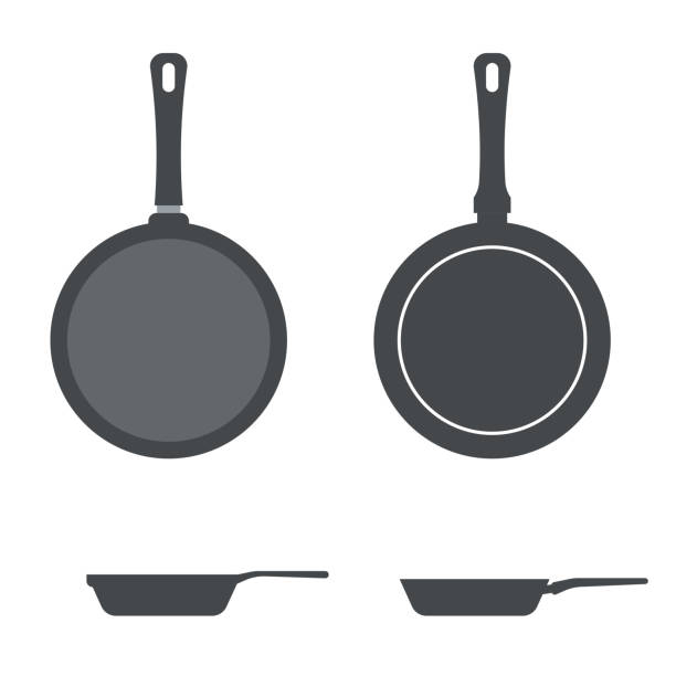 Vector icons pan. Vector icons frying pan. Top view and side view skillet stock illustrations