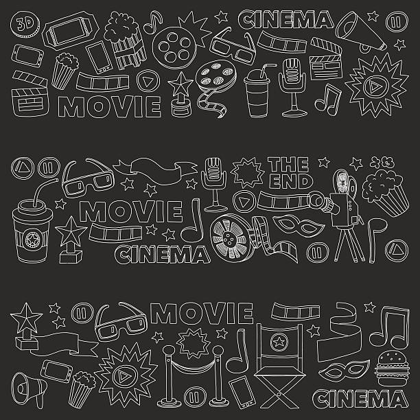 Vector pattern with cinema hand drawn icons Doodle style vector art illustration
