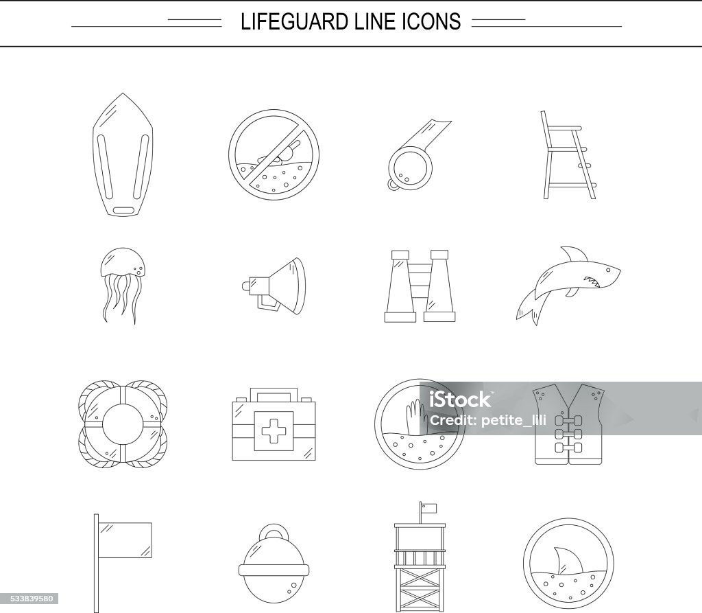Wektorowe ikony linię płaskich ratownika - Grafika wektorowa royalty-free (Bezpieczeństwo)