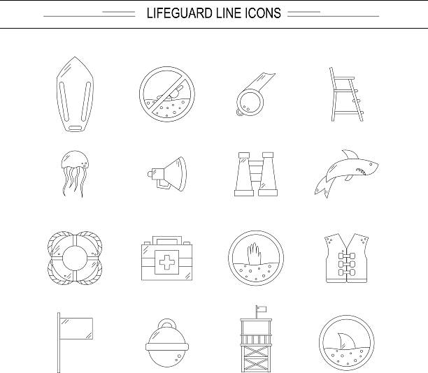 wektorowe ikony linię płaskich ratownika - medusa stan nowy jork ilustracje stock illustrations