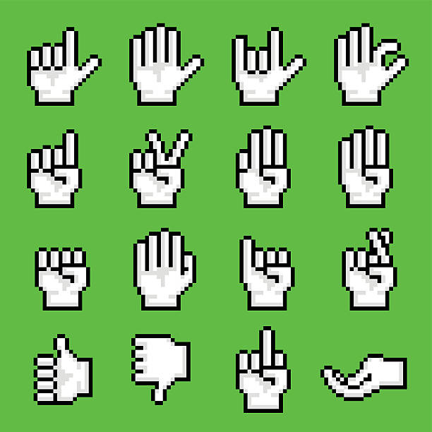 Pixelated Hand Gestures vector art illustration
