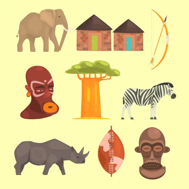 Vector illustration of Different Symbols Of Africa