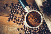 Coffee Ground in Portafilter for Espresso