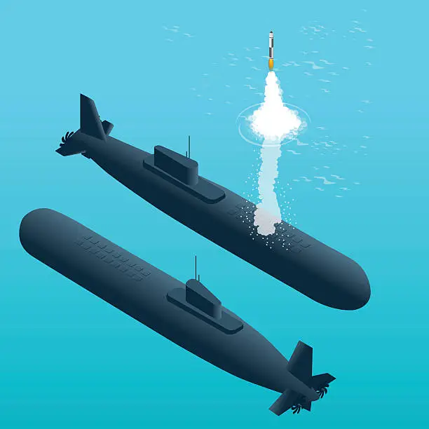 Vector illustration of Nuclear submarine traveling underwater