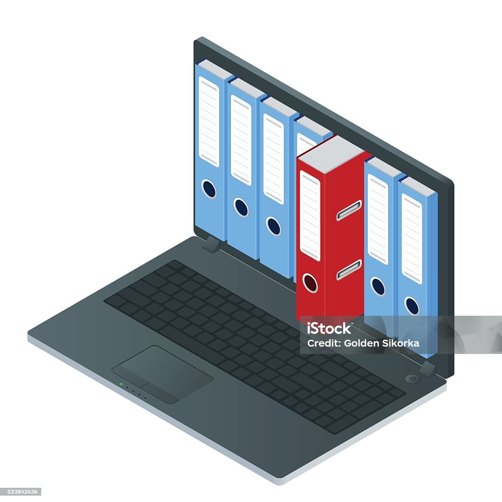 Files Inside The Computer File Cabinets Inside The Screen Of Laptop Computer Stock Illustration ...