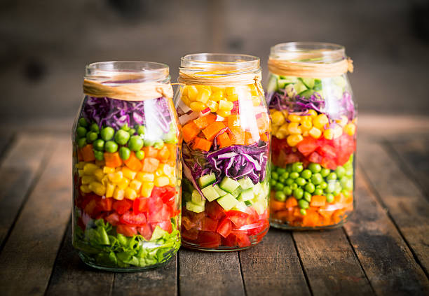 Fresh vegetable salad in a mason jar 