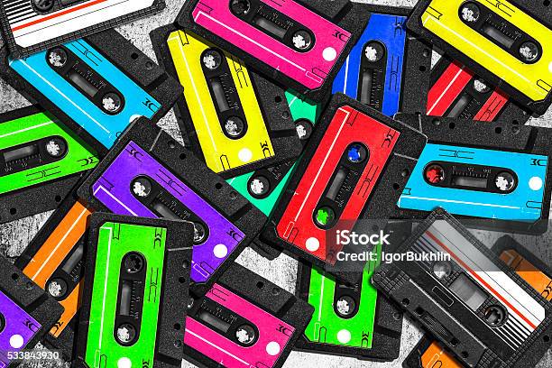 Old Audio Cassette Multicolored Audio Tapes Closeup View Stock Photo - Download Image Now
