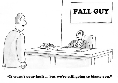 Business cartoon about taking the blame, the fall guy.