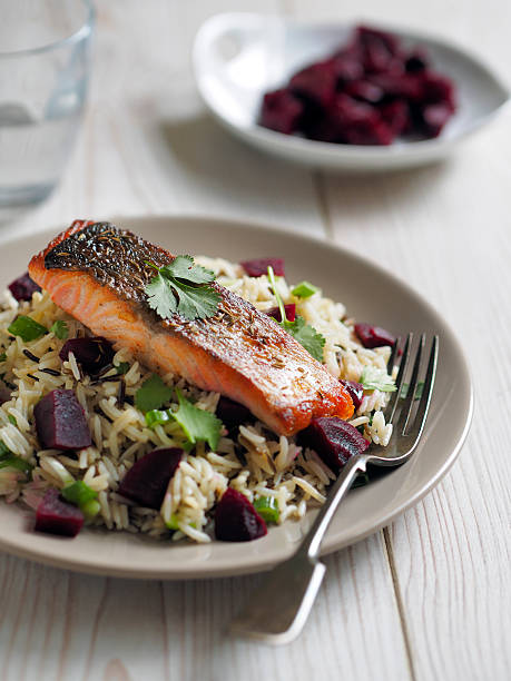 istock wild rice salad with salmon 533844406
