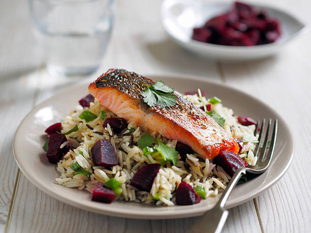 istock wild rice salad with salmon 533844482