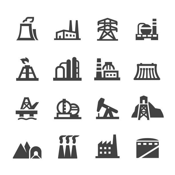 ilustraciones, imágenes clip art, dibujos animados e iconos de stock de edificio industrial serie iconos-acme - torre de conducción eléctrica