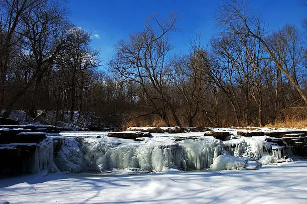 Frozen Waterfall Glen during Winter with Ice in Darien Illinois