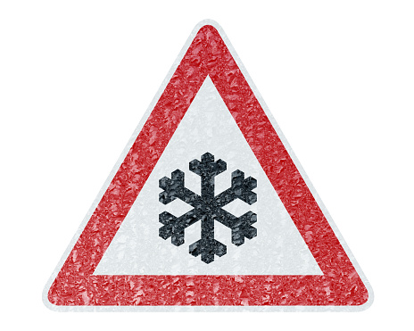 Ice covered warning sign - caution snow