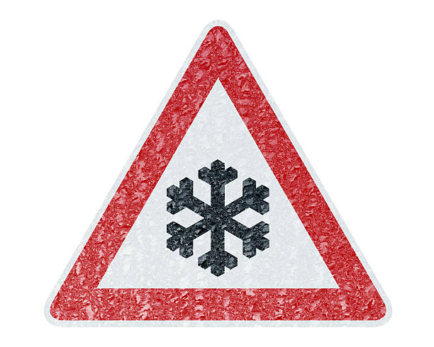 Winter Driving - Ice Covered Warning Sign - Caution Snow stock photo