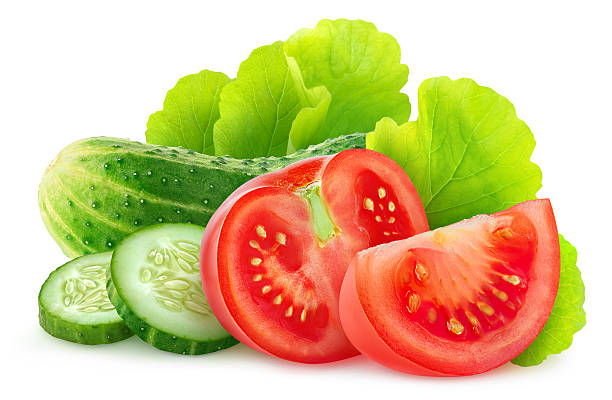 Cucumber and tomato isolated on white backgroun