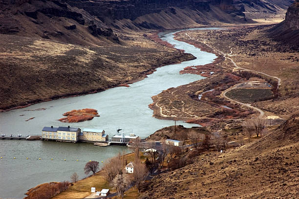 Swan Falls Dam in Winter on the Snake River Idaho stock photo