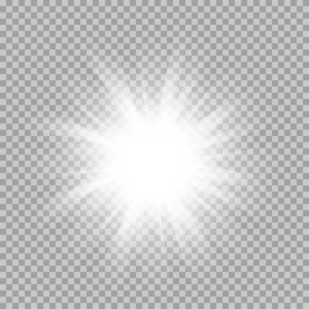 illustrazioni stock, clip art, cartoni animati e icone di tendenza di vector set di luci sfavillanti scatti con s'increspa sulle trasparenti - lens flare flash