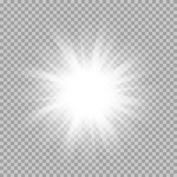Vector illustration of Vector set of glowing light bursts with sparkles on transparent