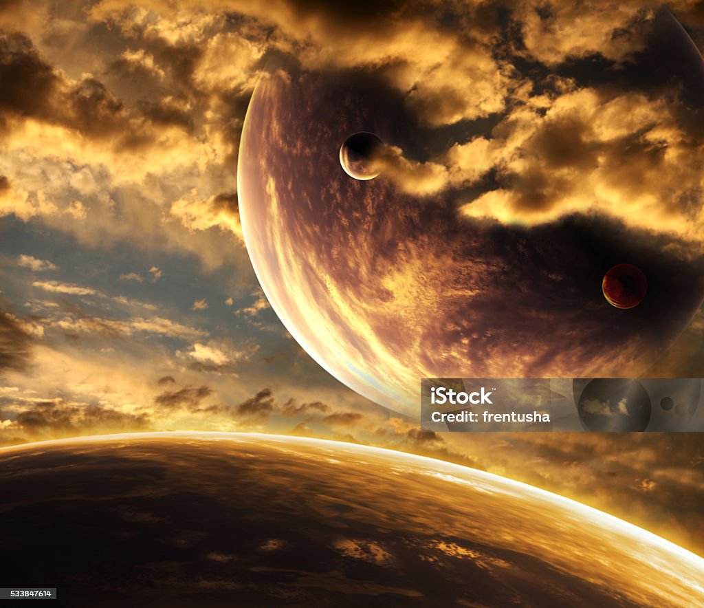 Beautiful sunset, cloud and planet Beautiful sunset, cloud and planet. Elements of this image furnished by NASA. 3d render Cloud - Sky Stock Photo