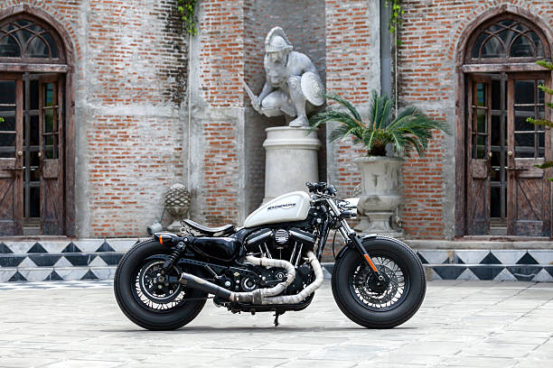 Happy rider on his motorbike.