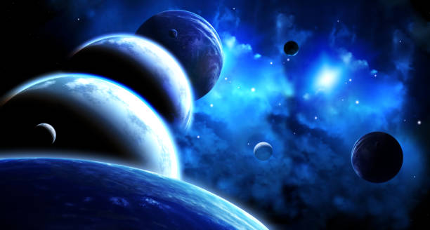 Belo espaço cena com desfile de planetas e Nebulosa - foto de acervo