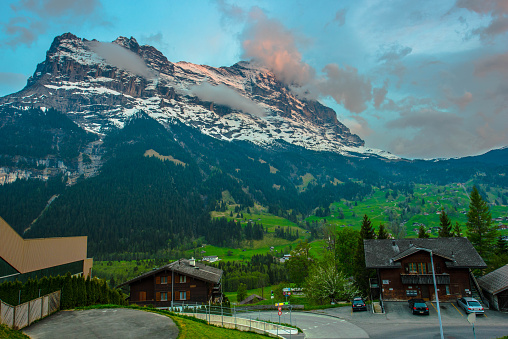 Grindelwald with mountain background view in the evening