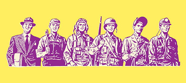 Line of Various Workers http://csaimages.com/images/istockprofile/csa_vector_dsp.jpg patriotic man stock illustrations