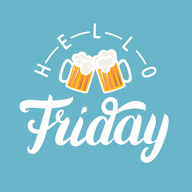 istock Hello Friday hand lettering with pint of beer on blue 533848782