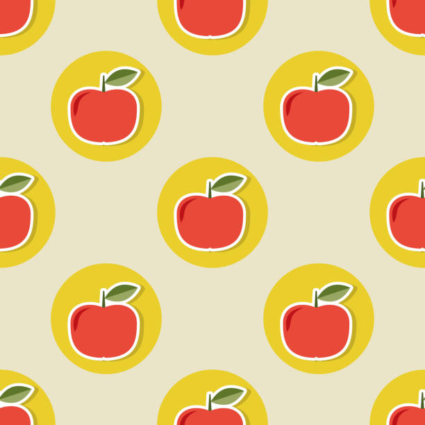 ilustraciones, imágenes clip art, dibujos animados e iconos de stock de patrón de manzana. textura sin fisuras con manzanas rojas maduros - portion apple food pattern