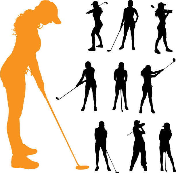 Vector silhouette of a woman. Vector silhouette of a woman who plays golf. golf silhouettes stock illustrations