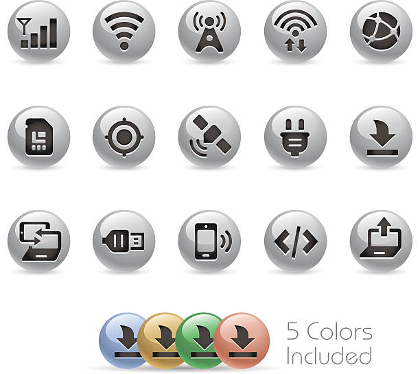 Web and Mobile Icons 6 - Metal Round Series Connectivity vector icons. satellite phone stock illustrations