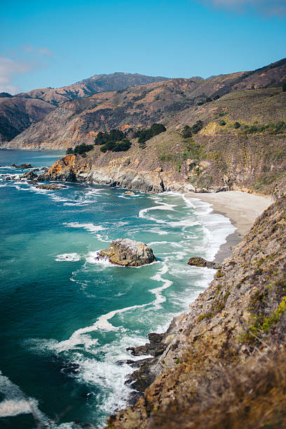 California Coastal Road View of the Bixby Bridge on the Big Sur coast, California Bixby Creek stock pictures, royalty-free photos & images