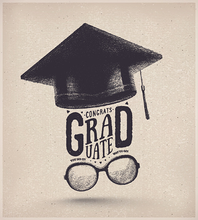 Congratulations on graduation, graduate cap and glasses. Illustration contains transparency and blending effects, eps 10