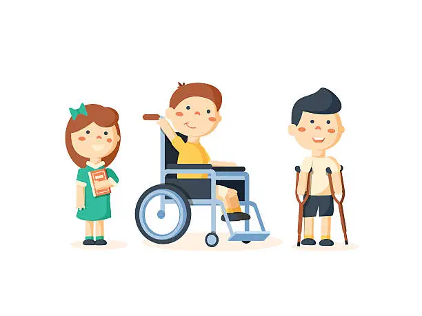 Vector illustration of Special needs children with friends