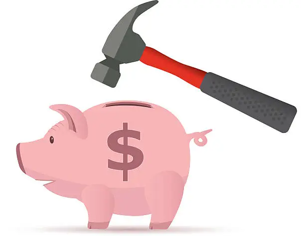 Vector illustration of Breaking a piggy bank