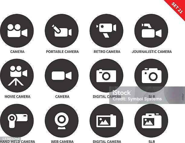 Camera Icons On White Background Stock Illustration - Download Image Now - Icon Symbol, Home Video Camera, Movie Camera